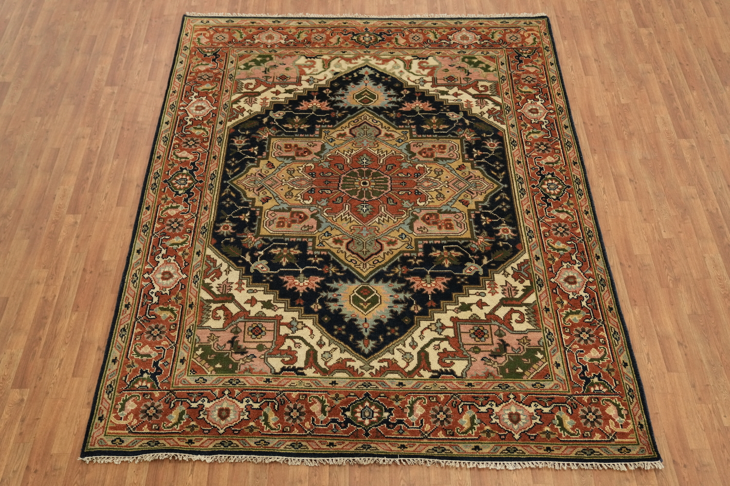 Navy Blue Heriz Serapi Persian-Style Rug - 8x10 Hand-Knotted Wool