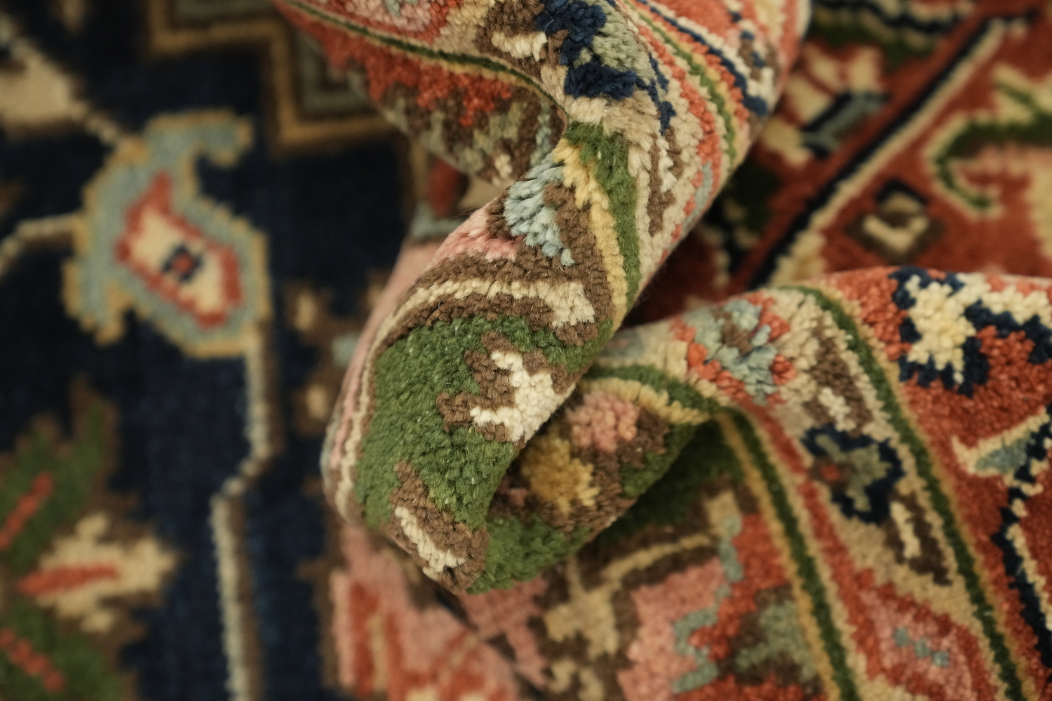 Navy Blue Heriz Serapi Persian-Style Rug - 8x10 Hand-Knotted Wool