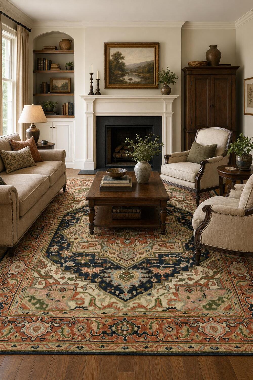 Navy Blue Heriz Serapi Persian-Style Rug - 8x10 Hand-Knotted Wool