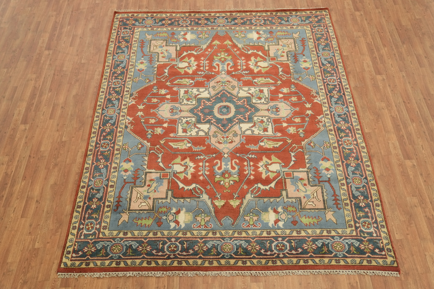 Rust and Blue Heriz Serapi Persian-Style Rug - 8x10 Hand-Knotted Wool