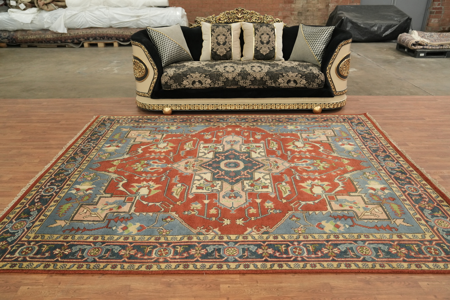 Rust and Blue Heriz Serapi Persian-Style Rug - 8x10 Hand-Knotted Wool