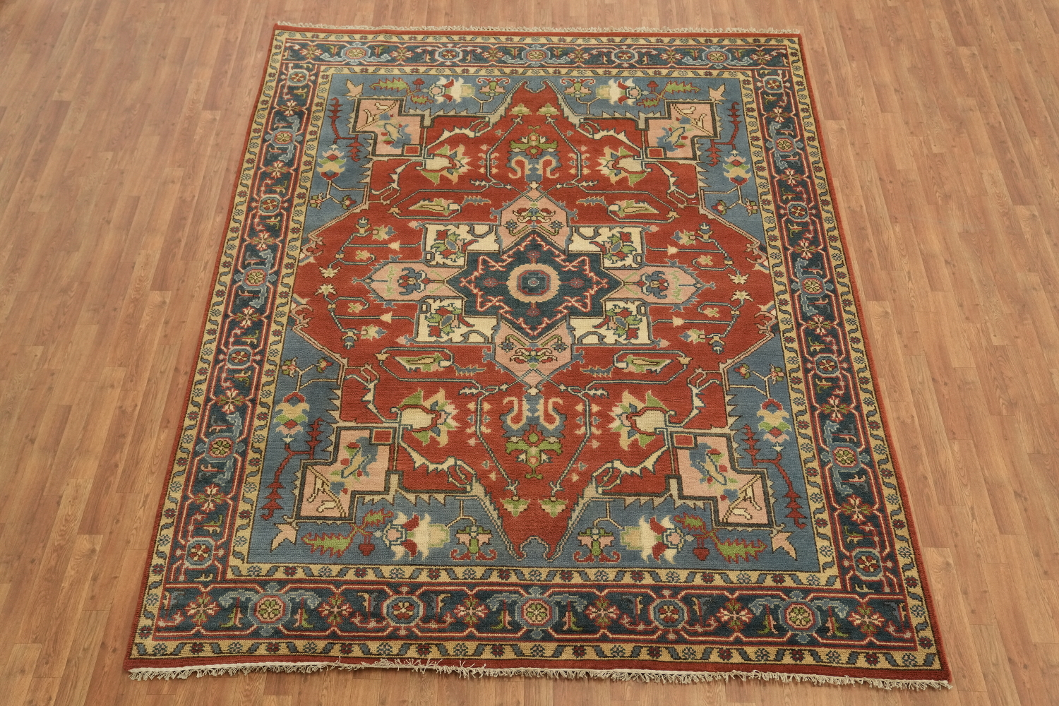 Rust and Blue Heriz Serapi Persian-Style Rug - 8x10 Hand-Knotted Wool