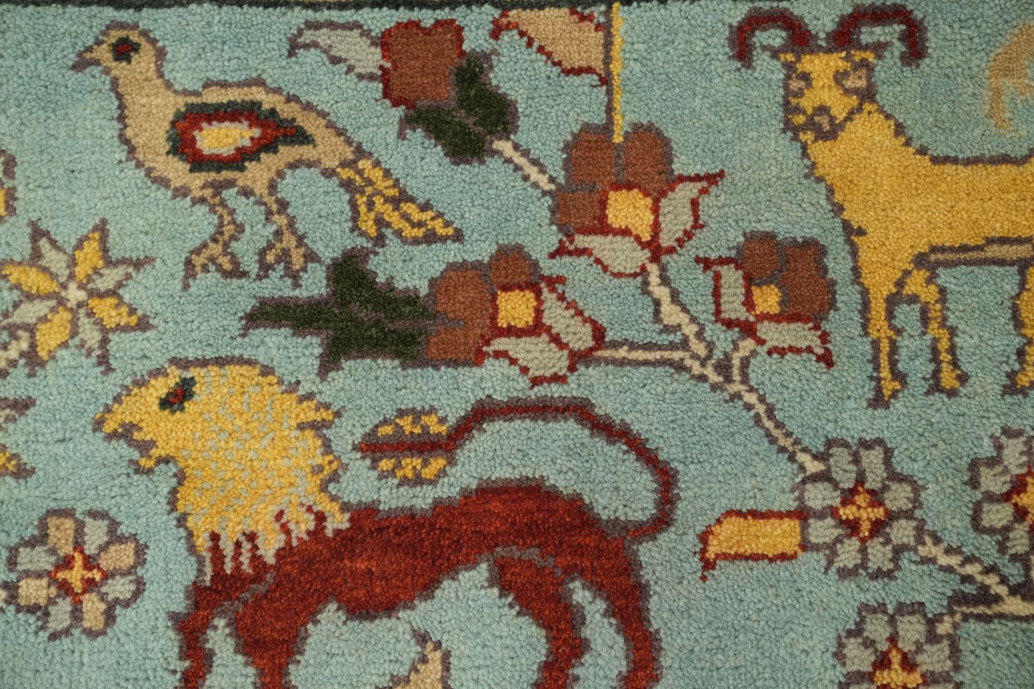 Light Blue 8'x10' Hunting Design Animal Pictorial Blue Hand-Knotted Wool Rug