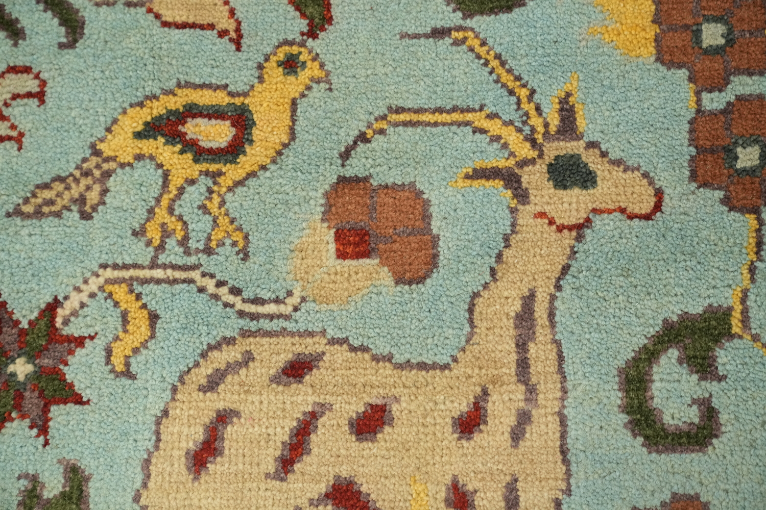 Light Blue 8'x10' Hunting Design Animal Pictorial Blue Hand-Knotted Wool Rug