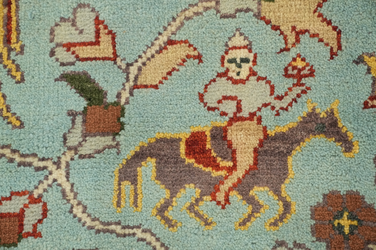 Light Blue 8'x10' Hunting Design Animal Pictorial Blue Hand-Knotted Wool Rug