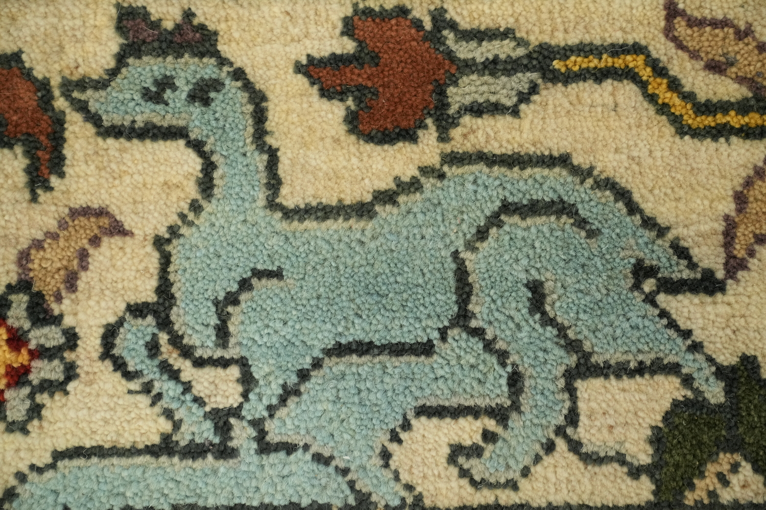 Light Blue 8'x10' Hunting Design Animal Pictorial Blue Hand-Knotted Wool Rug