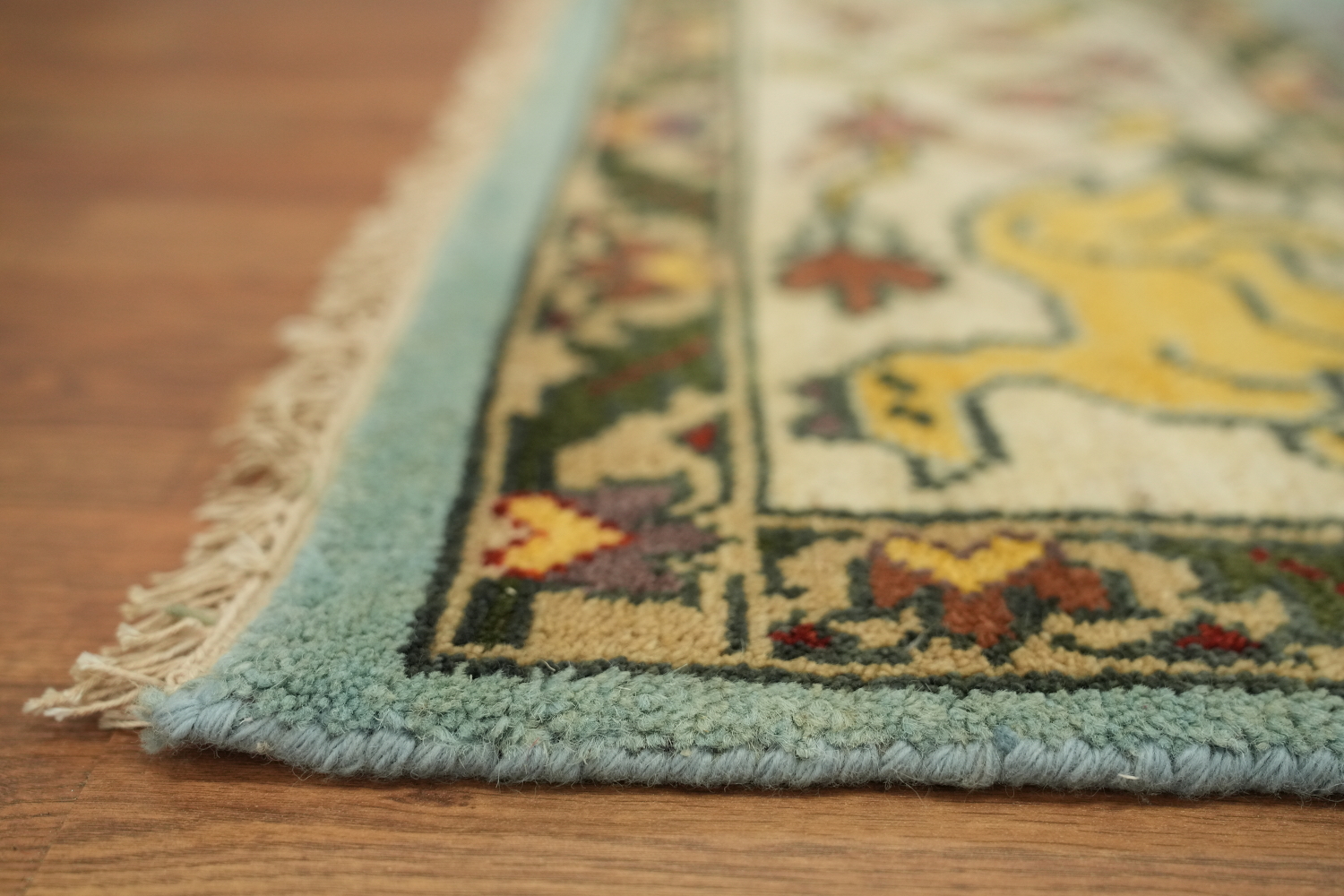 Light Blue 8'x10' Hunting Design Animal Pictorial Blue Hand-Knotted Wool Rug