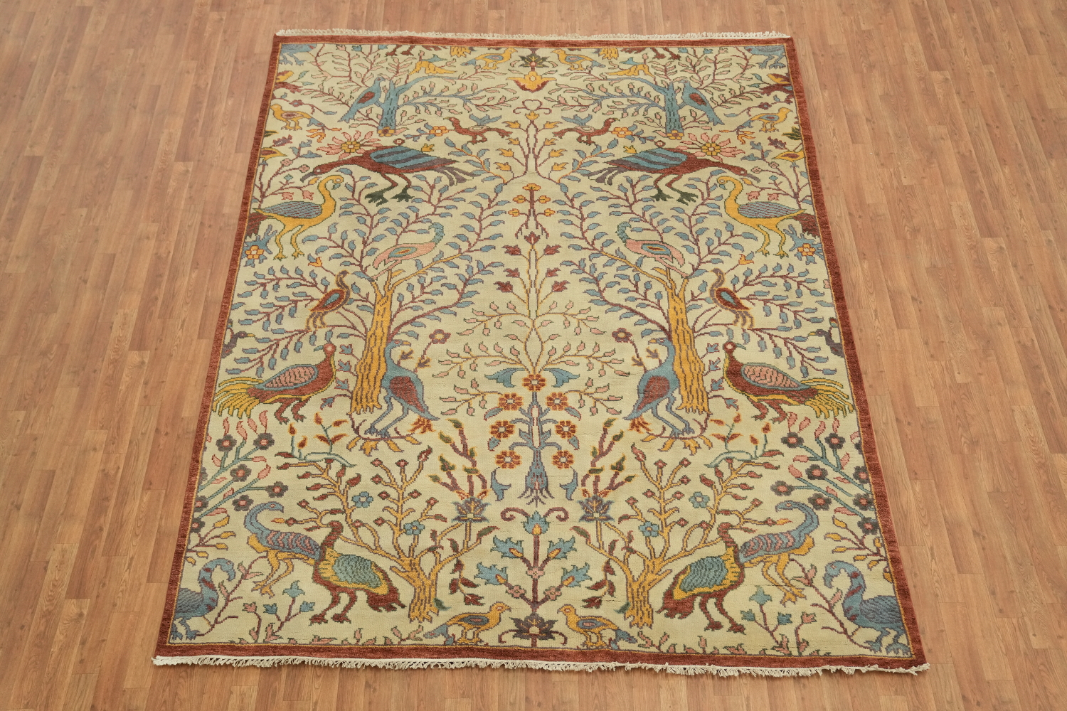 Bird and Tress Sage Green 8x10 Ziegler Hand-Knotted Wool Rug