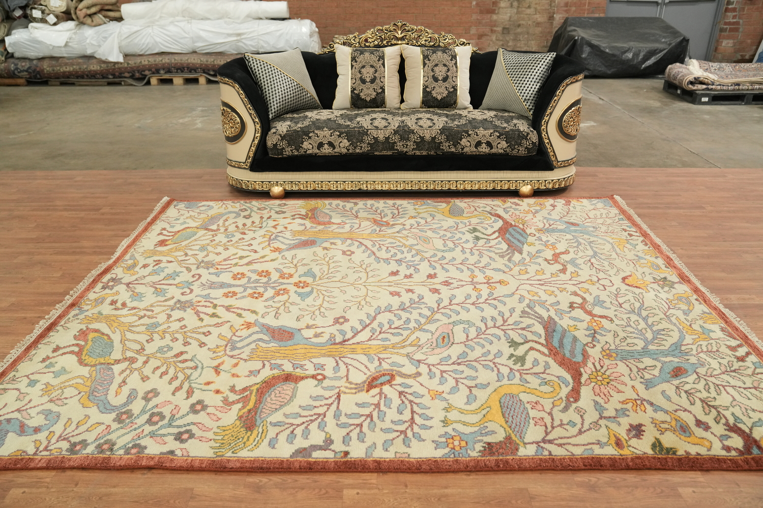 Bird and Tress Sage Green 8x10 Ziegler Hand-Knotted Wool Rug