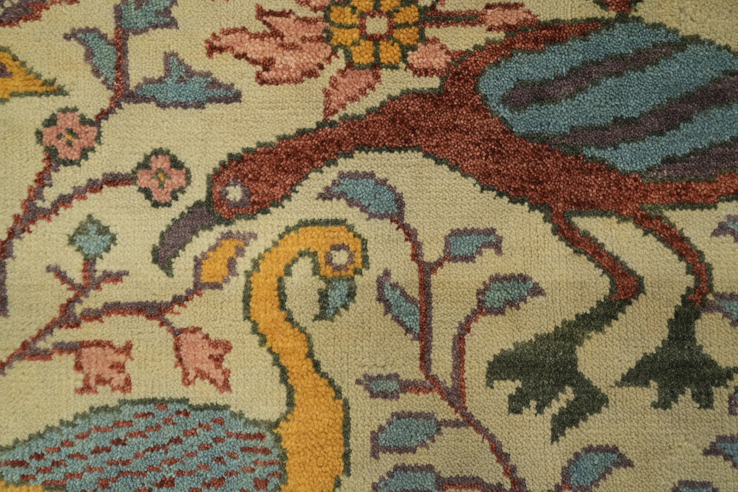 Bird and Tress Sage Green 8x10 Ziegler Hand-Knotted Wool Rug