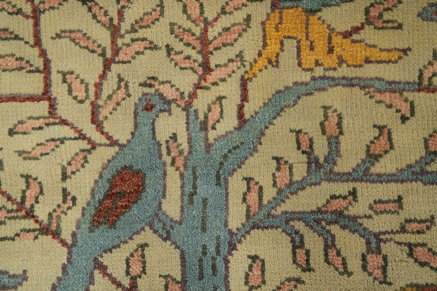 Bird and Tress Sage Green 8x10 Ziegler Hand-Knotted Wool Rug