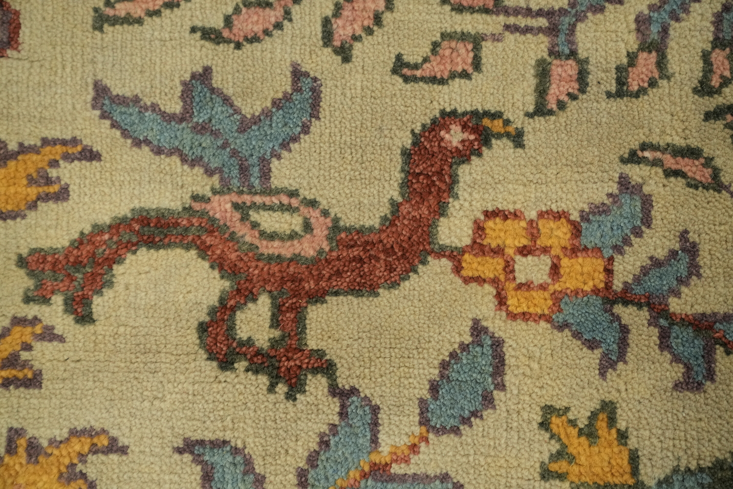 Bird and Tress Sage Green 8x10 Ziegler Hand-Knotted Wool Rug