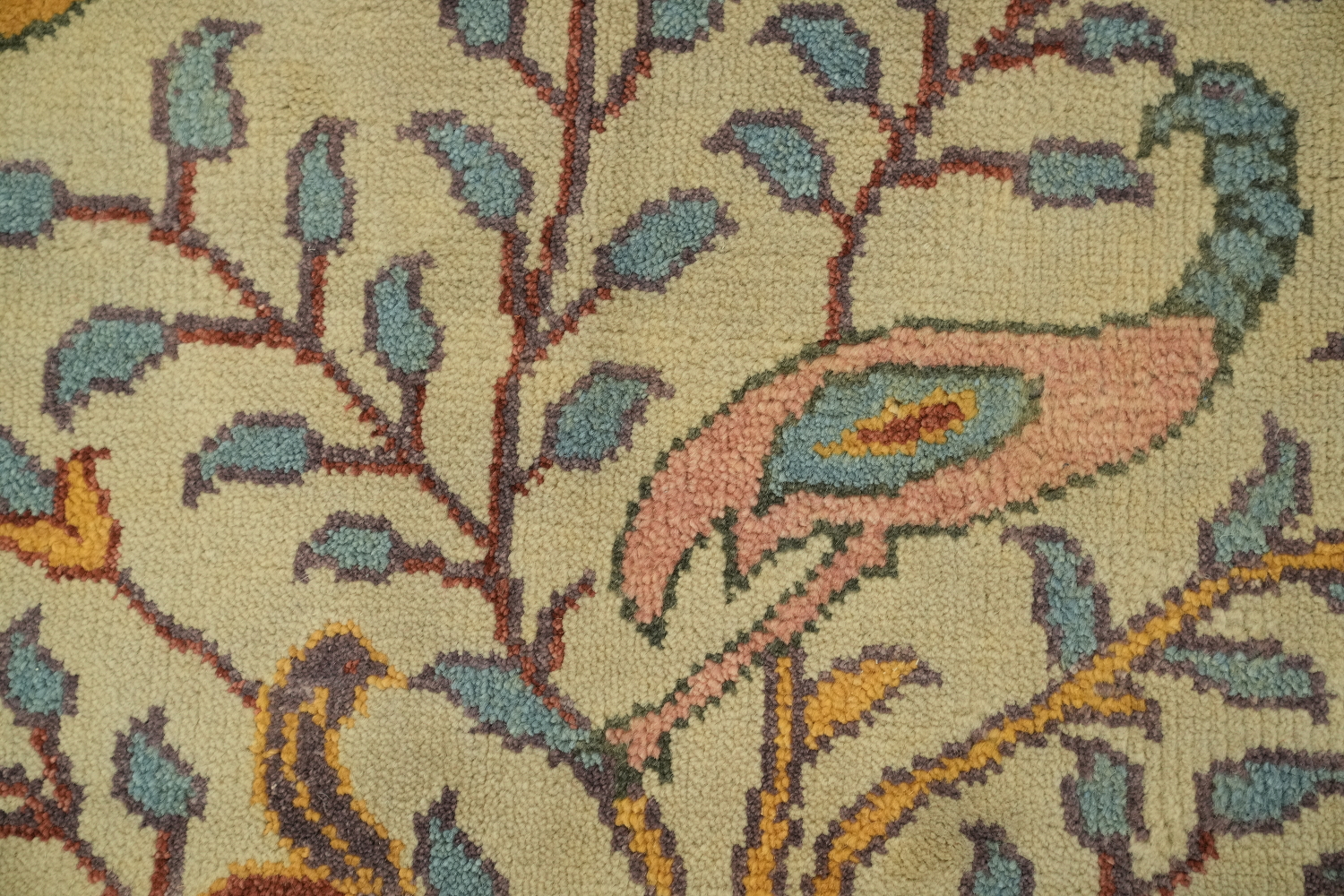 Bird and Tress Sage Green 8x10 Ziegler Hand-Knotted Wool Rug