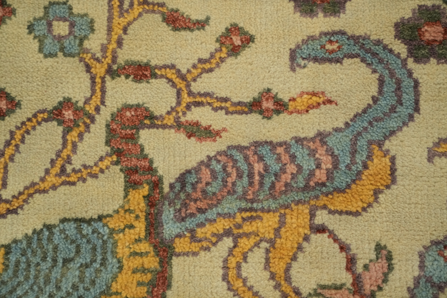 Bird and Tress Sage Green 8x10 Ziegler Hand-Knotted Wool Rug
