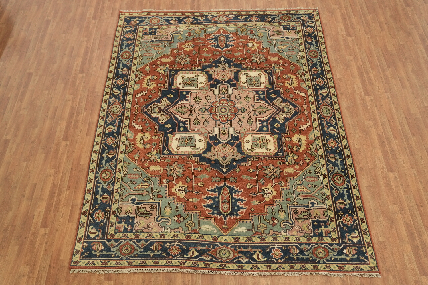 Rust and Navy Persian Style Hand-Knotted Wool Rug 9x12