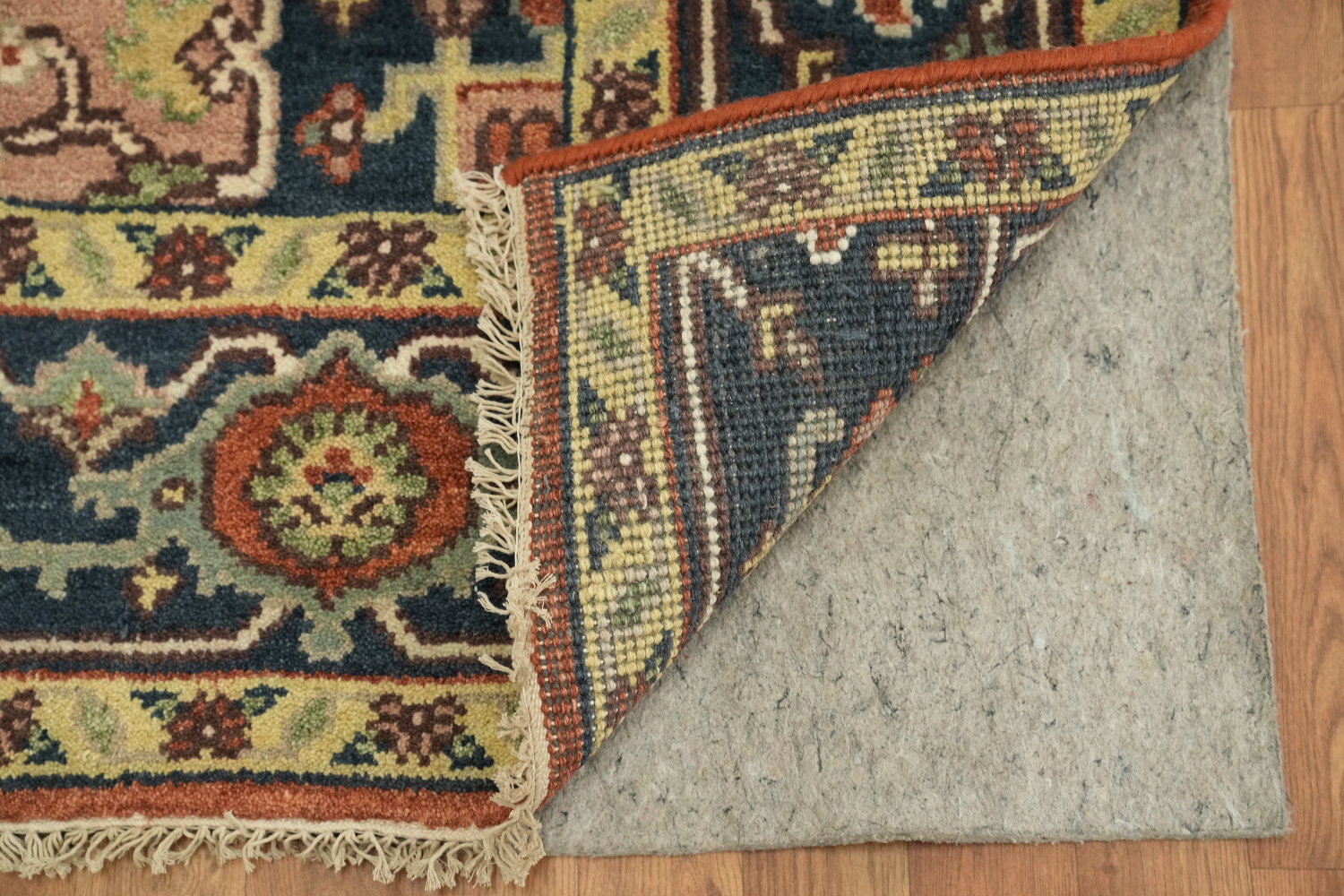 Rust and Navy Persian Style Hand-Knotted Wool Rug 9x12