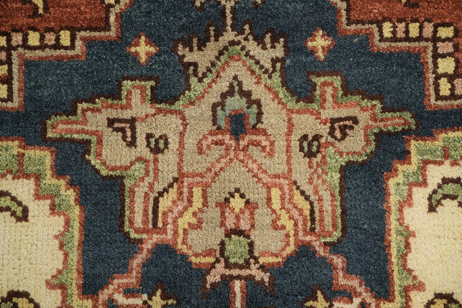 Rust and Navy Persian Style Hand-Knotted Wool Rug 9x12