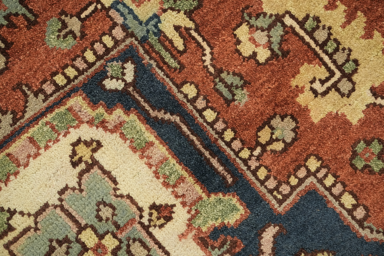Rust and Navy Persian Style Hand-Knotted Wool Rug 9x12