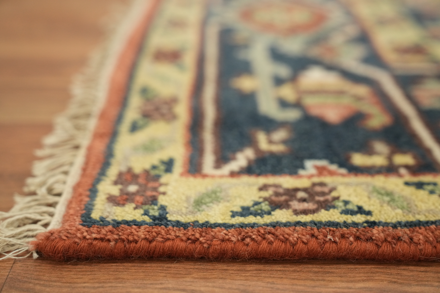 Rust and Navy Persian Style Hand-Knotted Wool Rug 9x12