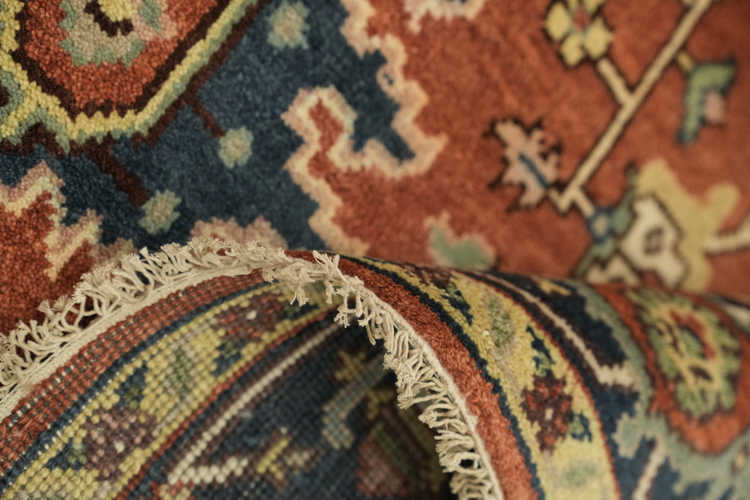 Rust and Navy Persian Style Hand-Knotted Wool Rug 9x12