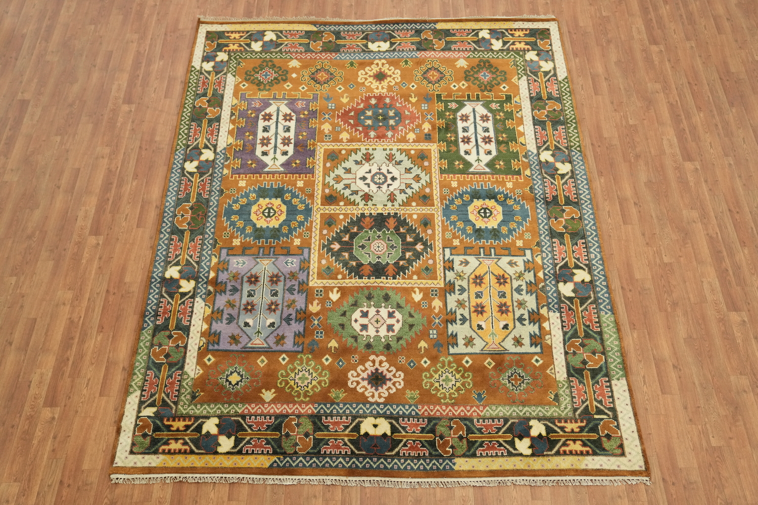 8'x10' Rustic Tribal Kazak Rug Brimming with Vibrant Geometric Design
