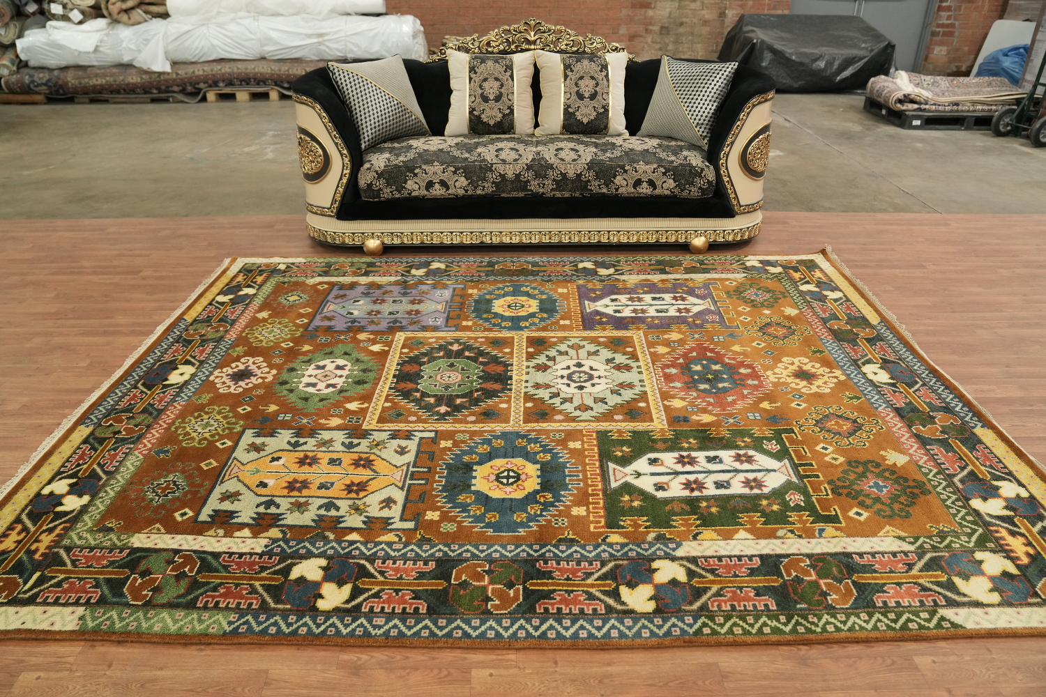 8'x10' Rustic Tribal Kazak Rug Brimming with Vibrant Geometric Design