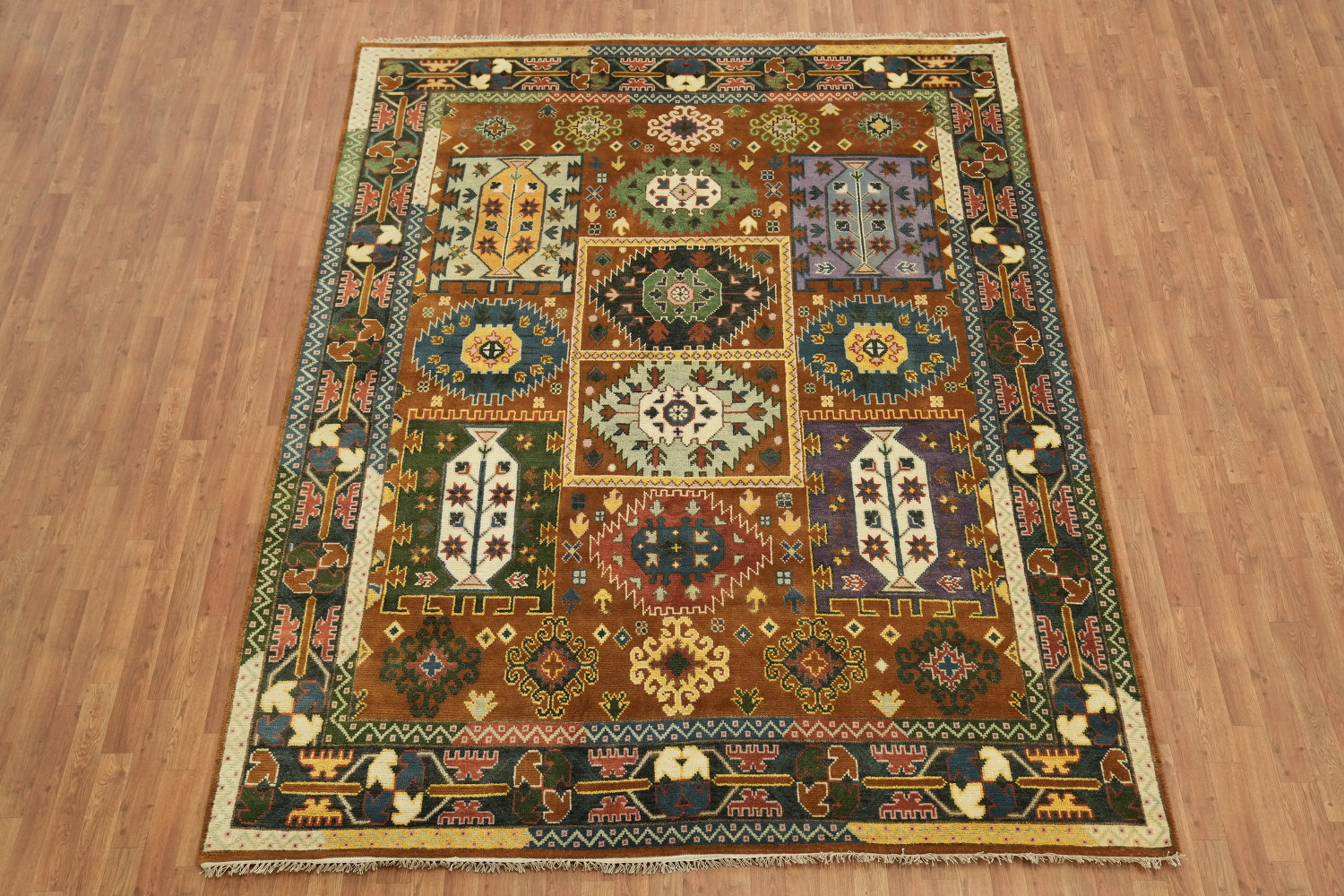 8'x10' Rustic Tribal Kazak Rug Brimming with Vibrant Geometric Design