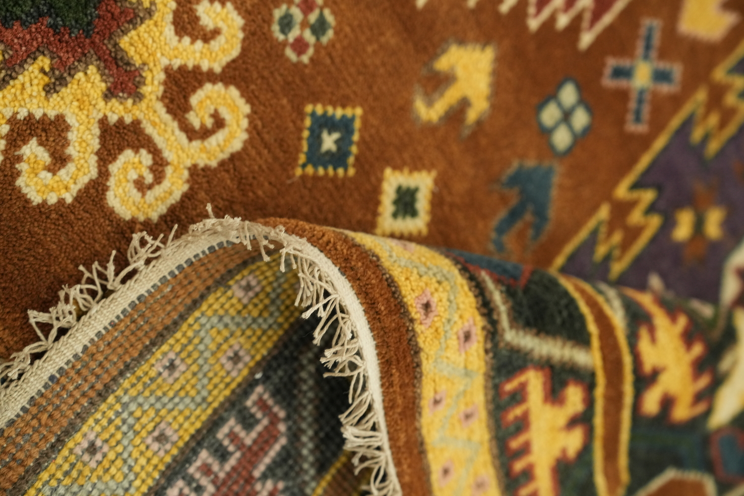 8'x10' Rustic Tribal Kazak Rug Brimming with Vibrant Geometric Design