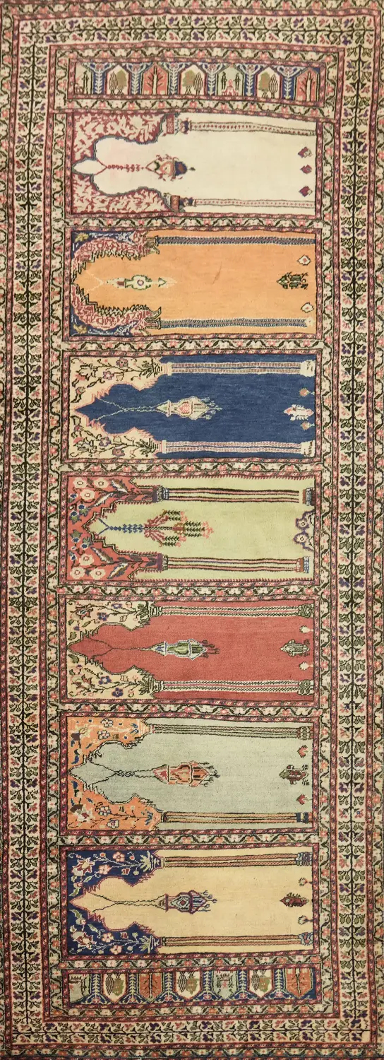 Geometric Wool Anatolian Turkish Runner Rug 3x9