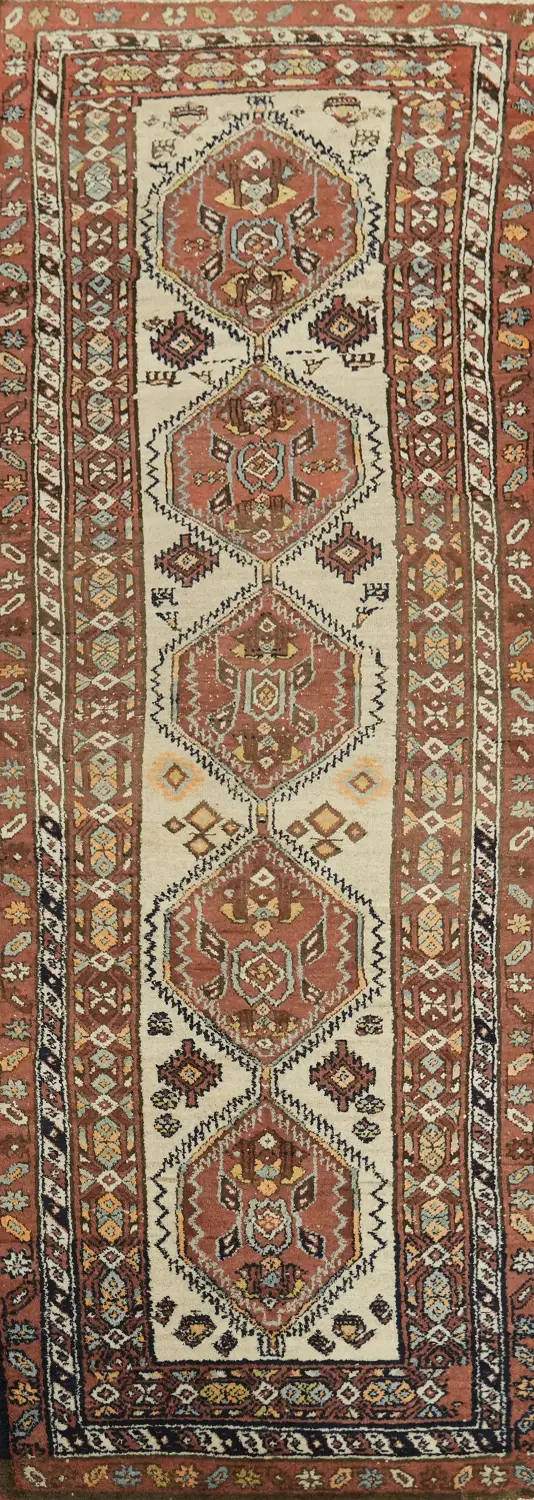 Geometric Wool Ardebil Persian Runner Rug 3x9