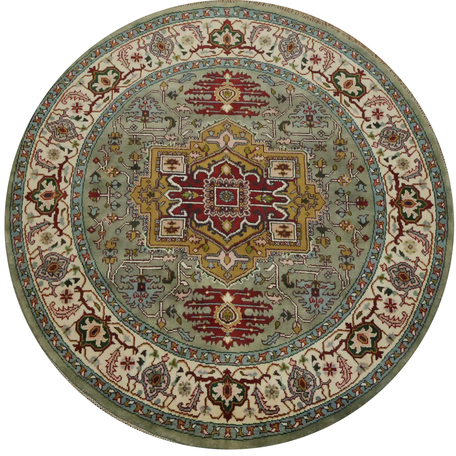 8'x8 Round Mint Green Traditional Heriz Serapi Oriental Area Rug 8x8 ft