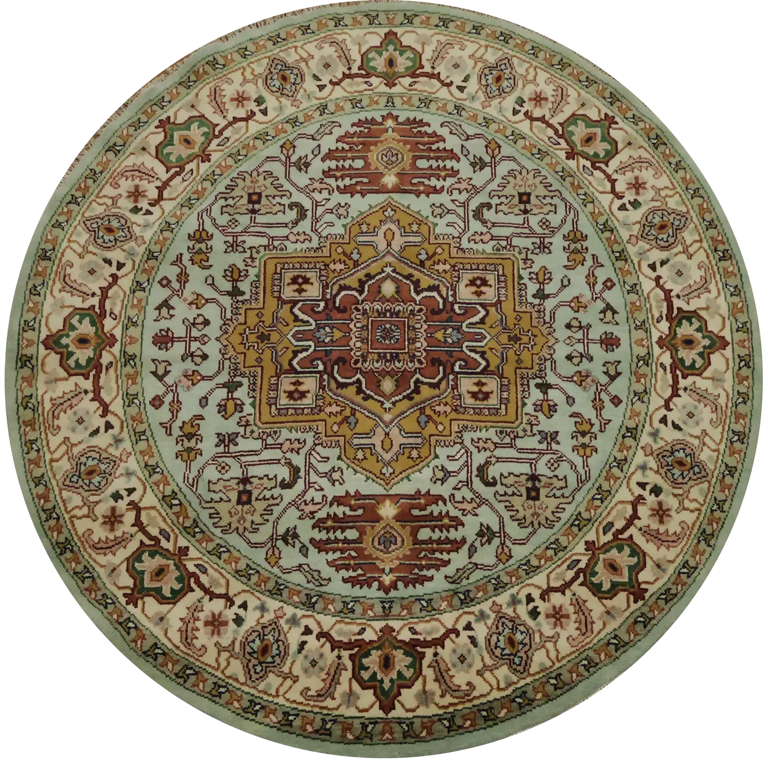 8'x8 Round Mint BlueTraditional Heriz Serapi Oriental Area Rug 8x8 ft