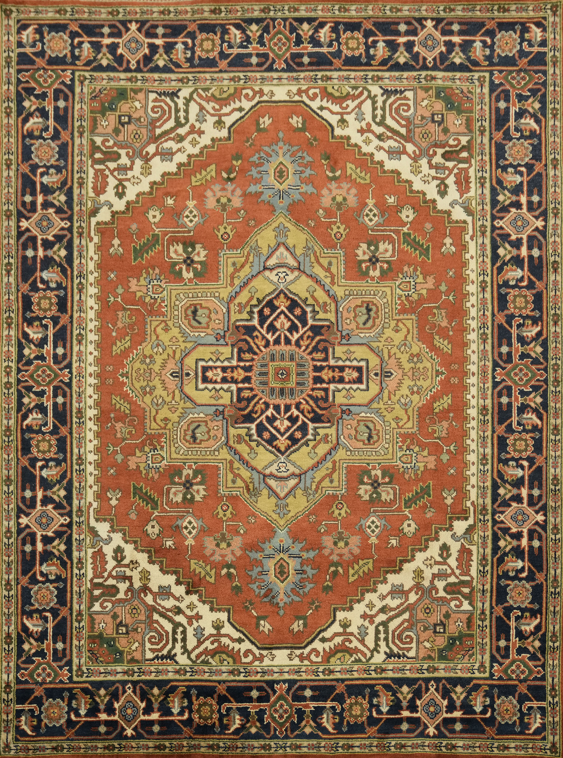 Rust and Navy Heriz Serapi Oriental Area Rug  9x12