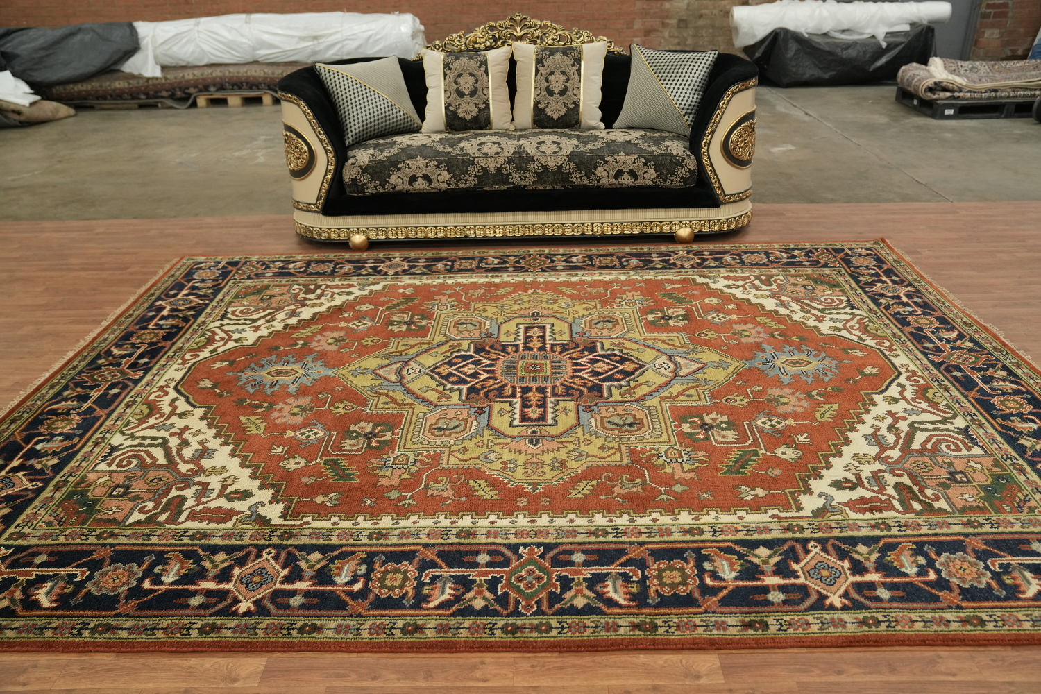 Rust and Navy Heriz Serapi Oriental Area Rug  9x12