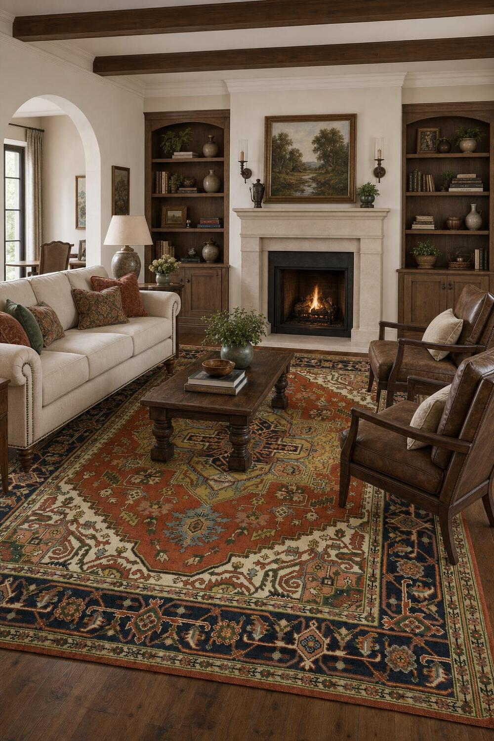 Rust and Navy Heriz Serapi Oriental Area Rug  9x12
