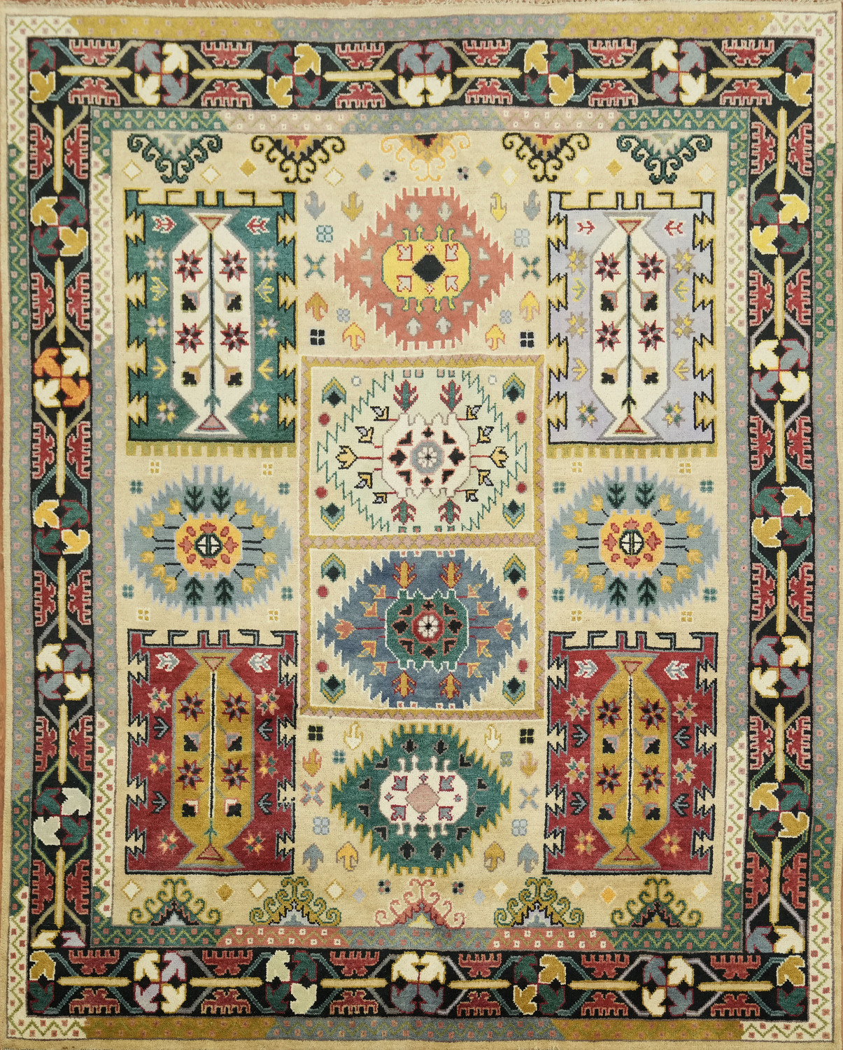 8'x10' Traditional Light Green South-western Rug with Vibrant Geometric Design