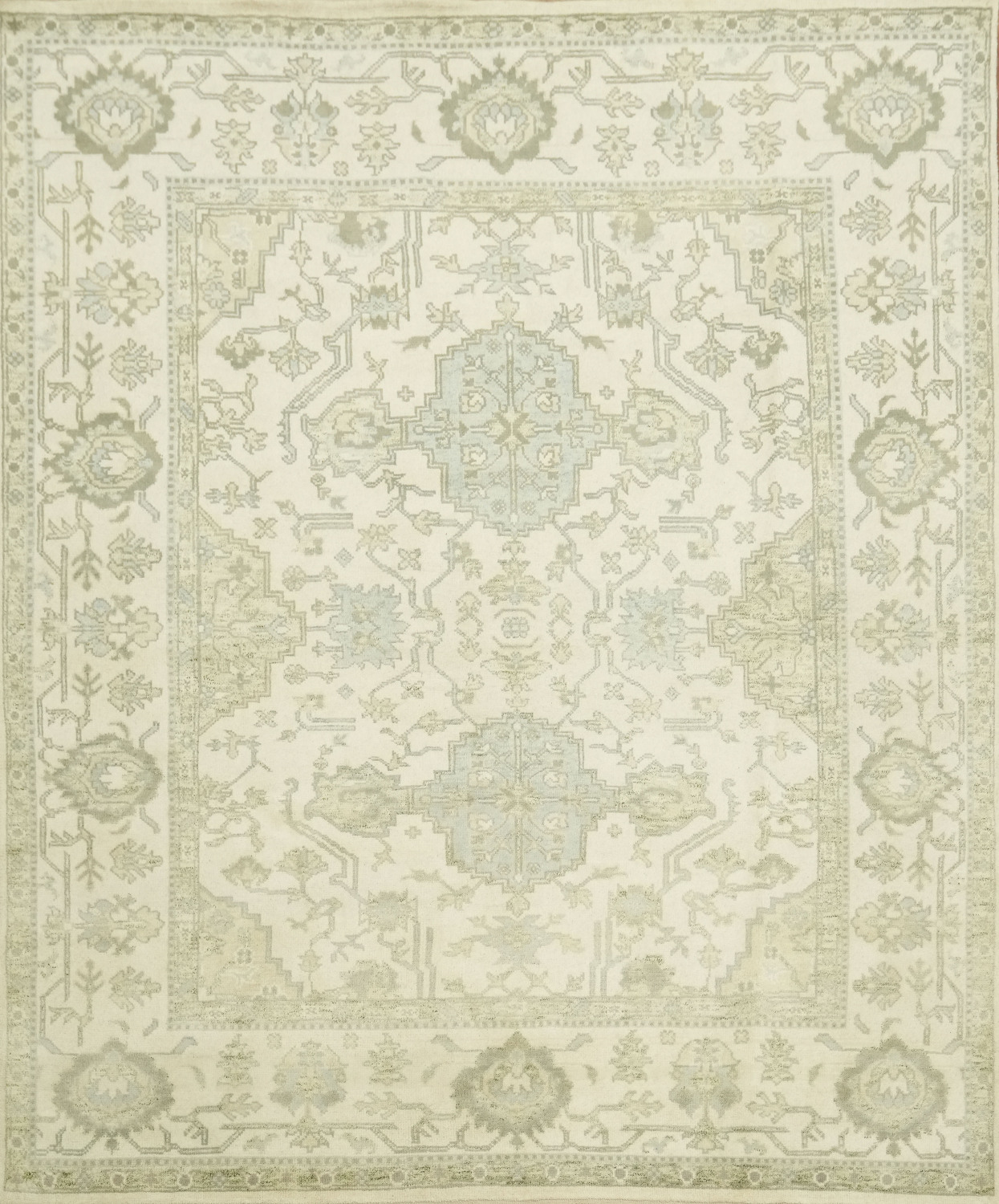 Cream and Green Traditional Oushak Living Room Rug 8'x10'