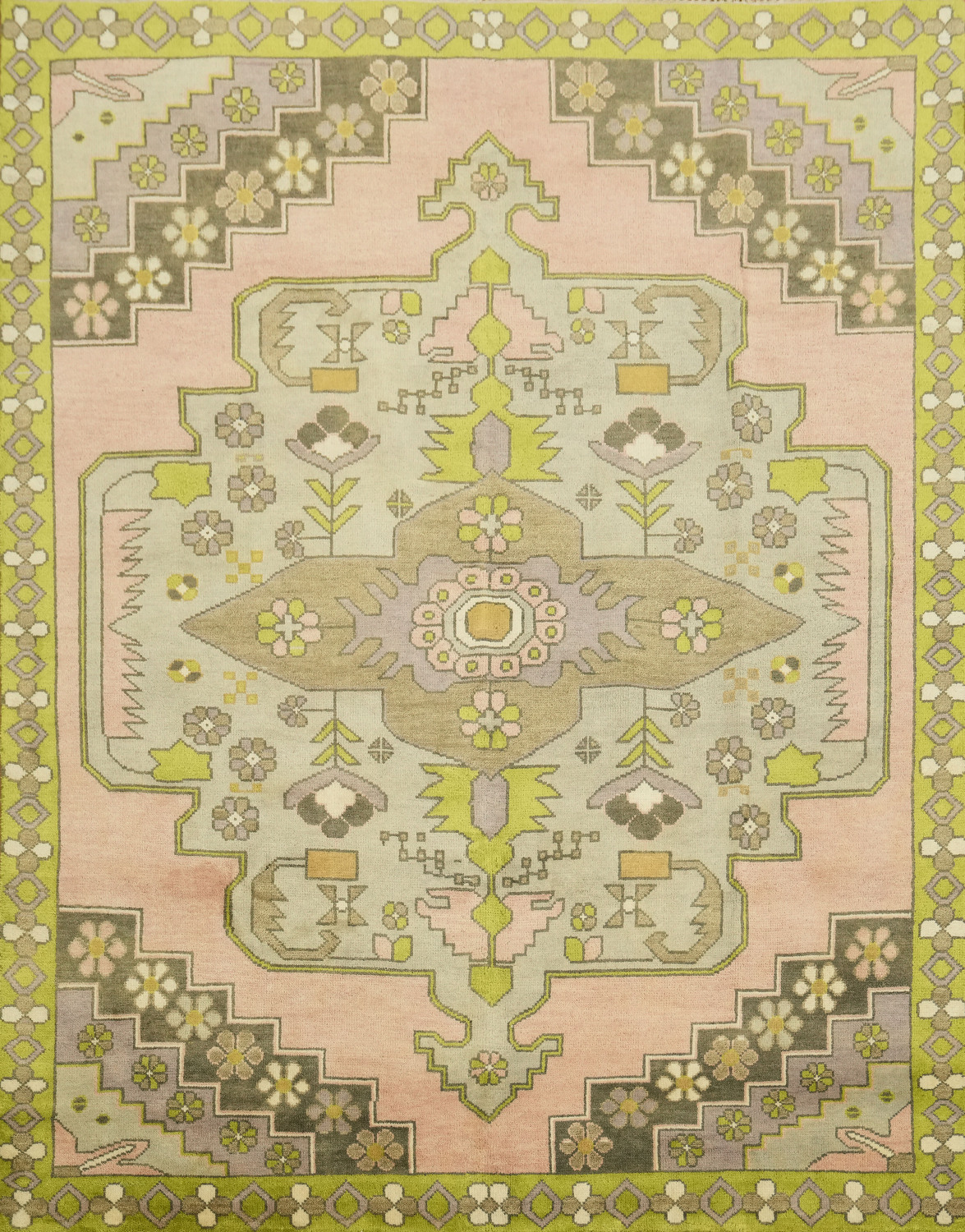 8'x10' Pastel Perfection: Unique Floral Patterns in Geometric Harmony Pink and Green Rug