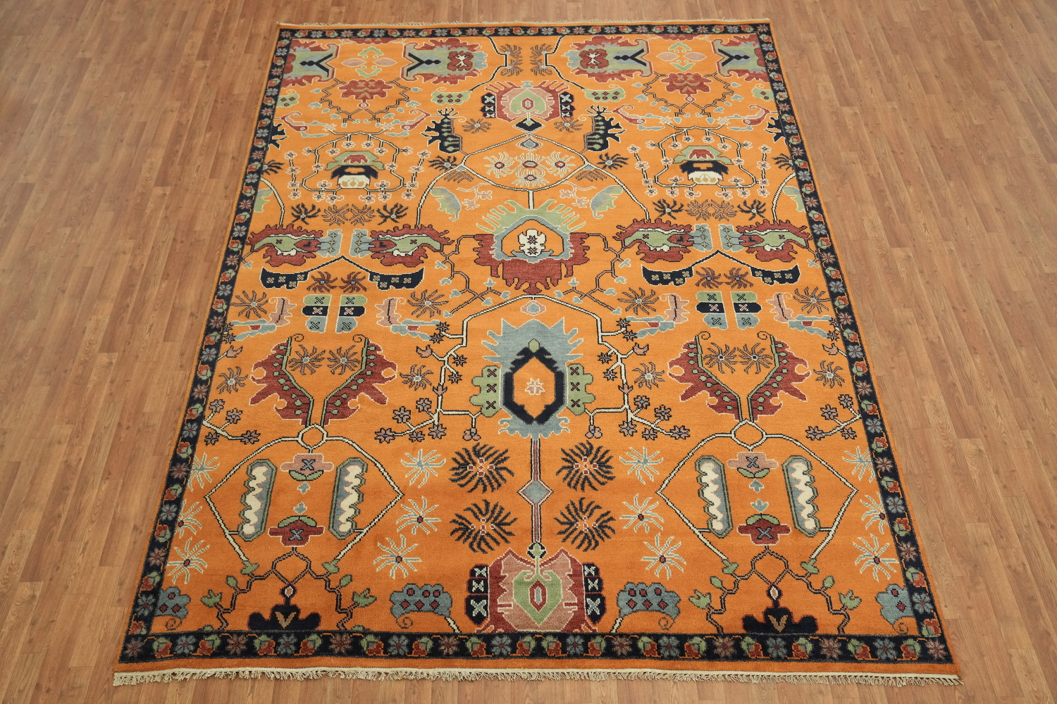 Exquisite Traditional Design Hand-Knotted Wool Rug in Warm Orange Tones 9' x 12'