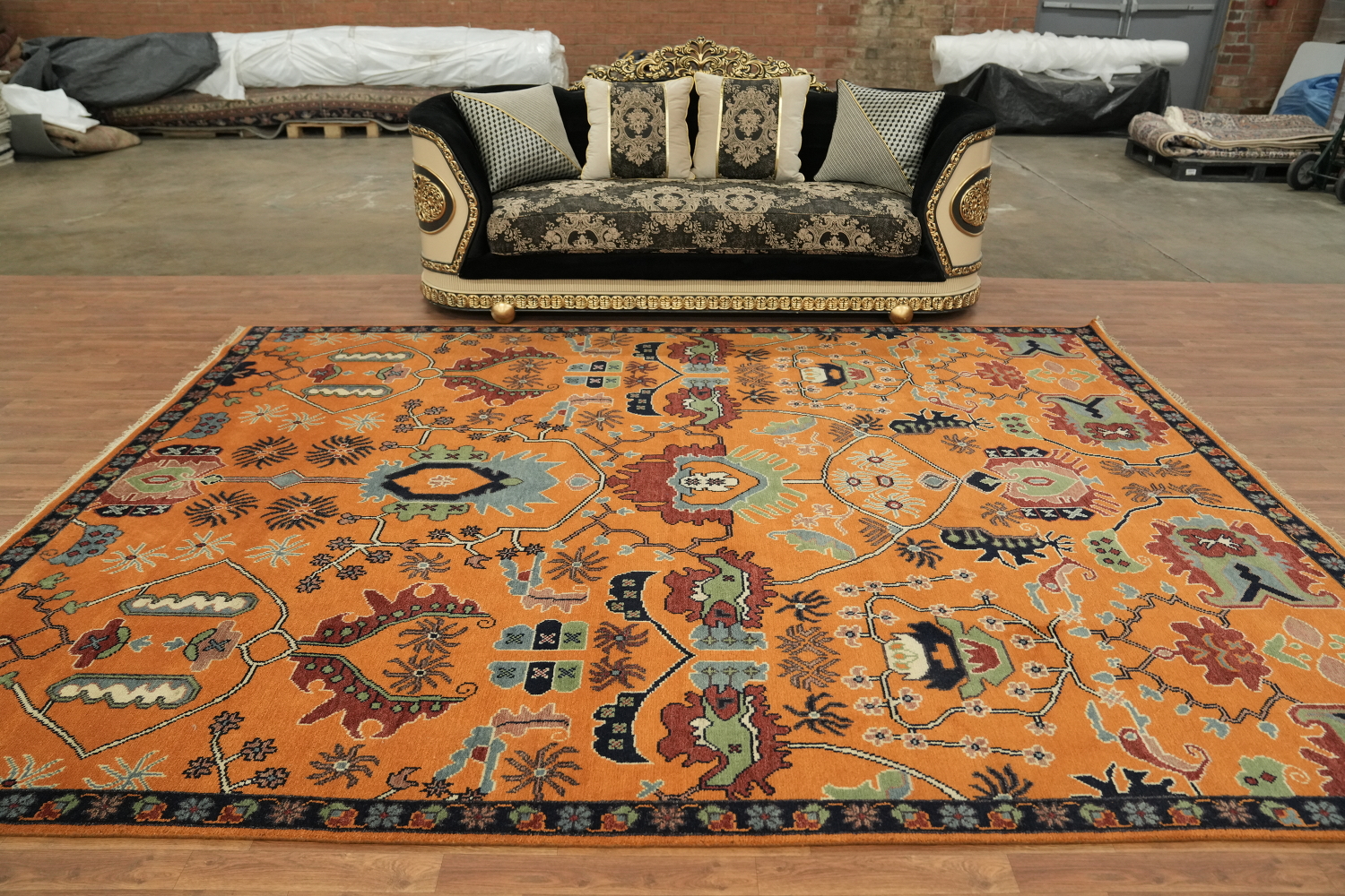 Exquisite Traditional Design Hand-Knotted Wool Rug in Warm Orange Tones 9' x 12'