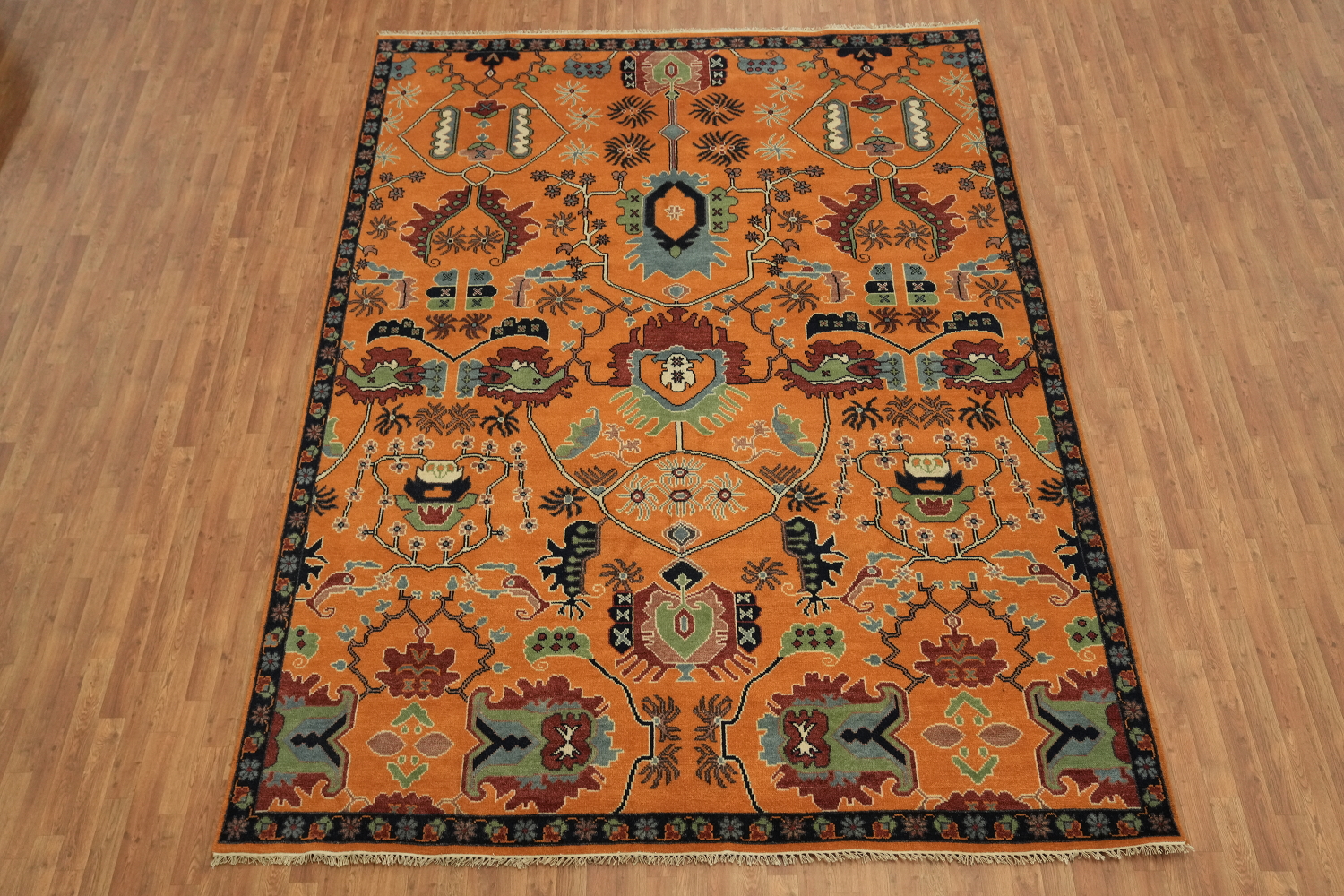 Exquisite Traditional Design Hand-Knotted Wool Rug in Warm Orange Tones 9' x 12'