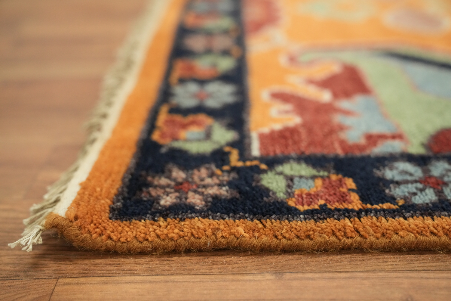 Exquisite Traditional Design Hand-Knotted Wool Rug in Warm Orange Tones 9' x 12'