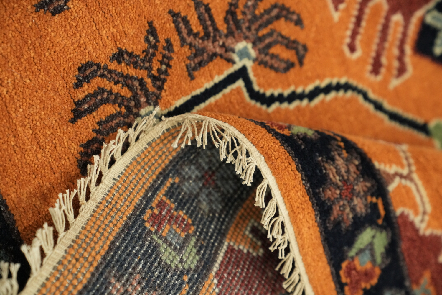 Exquisite Traditional Design Hand-Knotted Wool Rug in Warm Orange Tones 9' x 12'