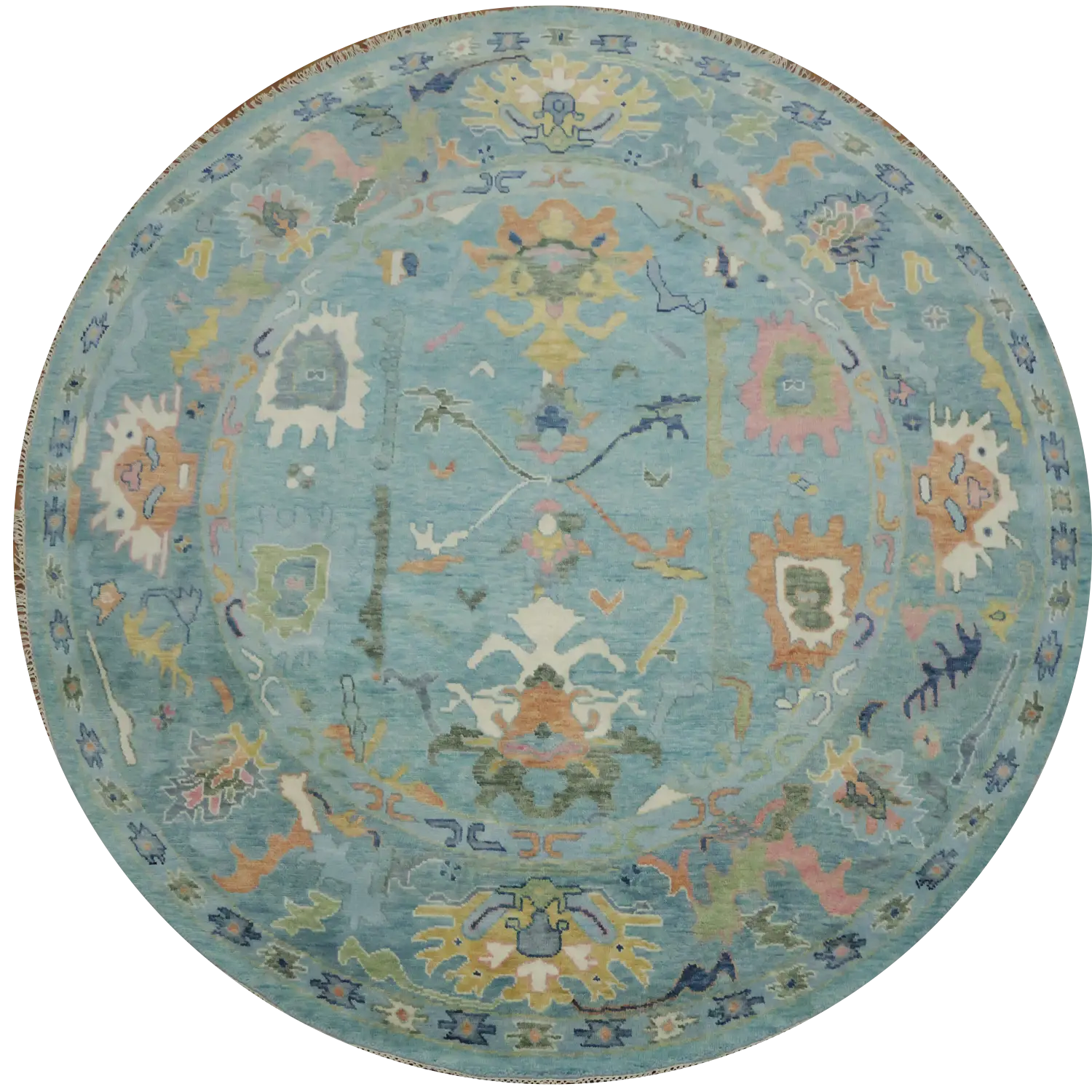Hand-Knotted 10' Blue Round Oushak Wool Rug 10x10 ft
