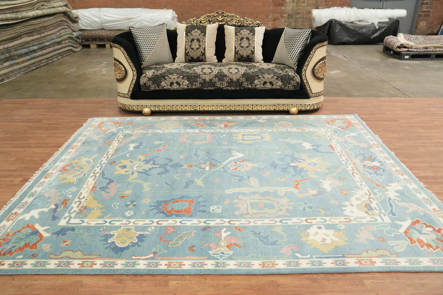 Pastel Blue Traditional Oushak Hand Made Area Rug 8x10