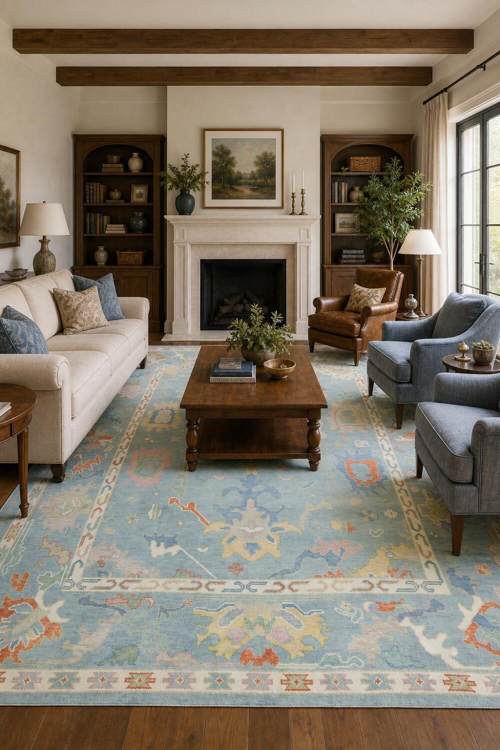 Pastel Blue Traditional Oushak Hand Made Area Rug 8x10