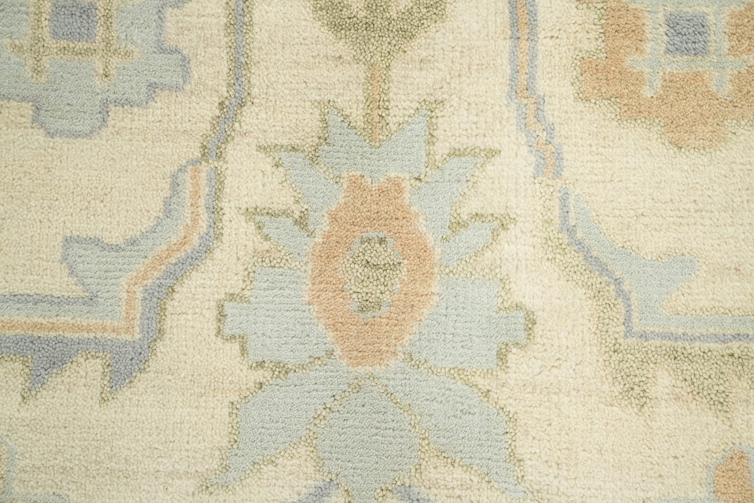 Pastel Cream and Blue Traditional Oushak Hand Made Area Rug 9x12