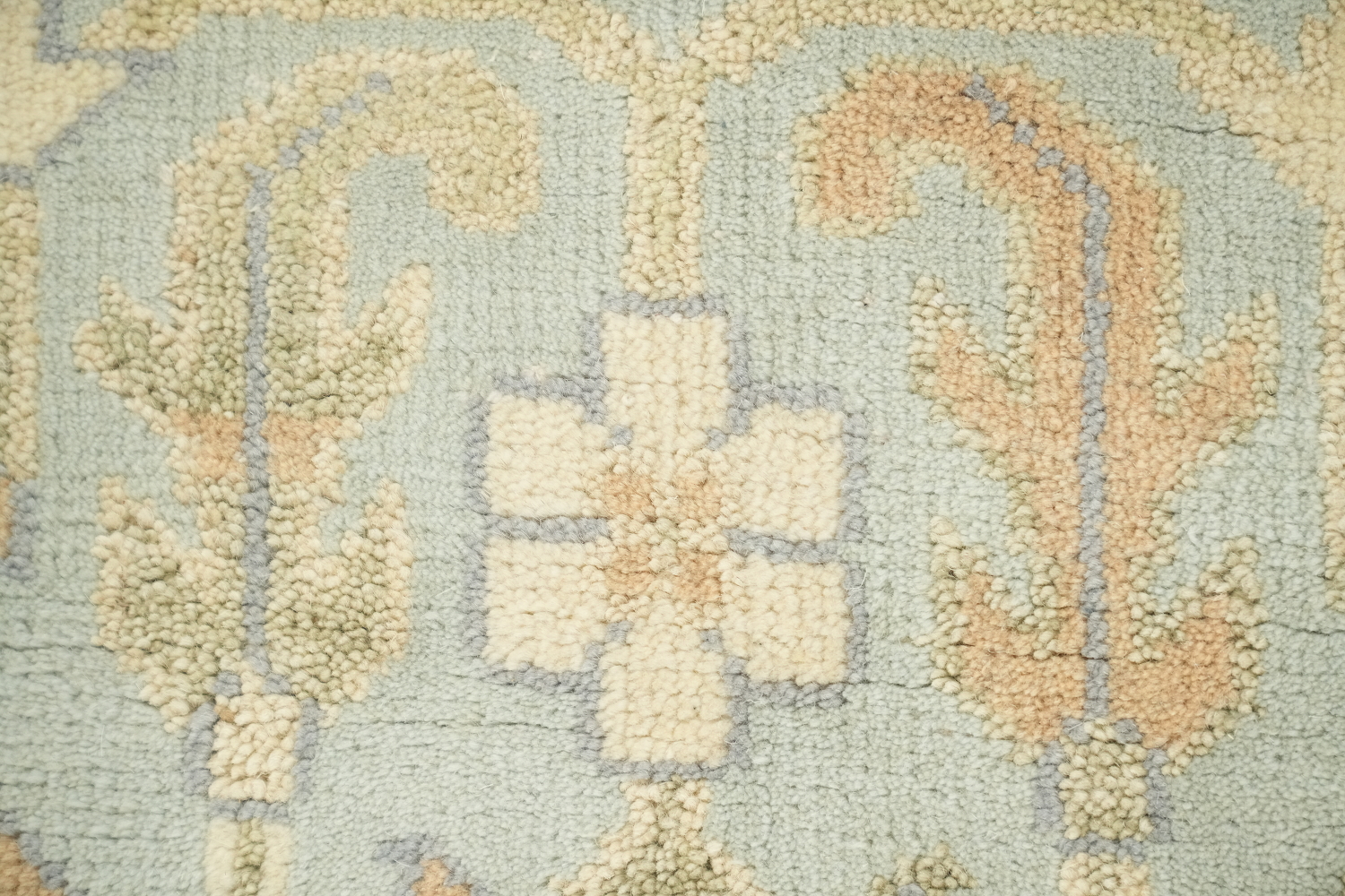 Pastel Cream and Blue Traditional Oushak Hand Made Area Rug 9x12