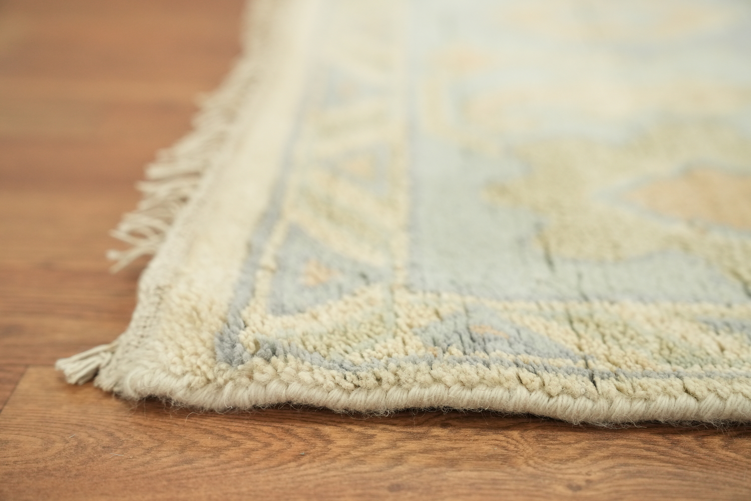 Pastel Cream and Blue Traditional Oushak Hand Made Area Rug 9x12