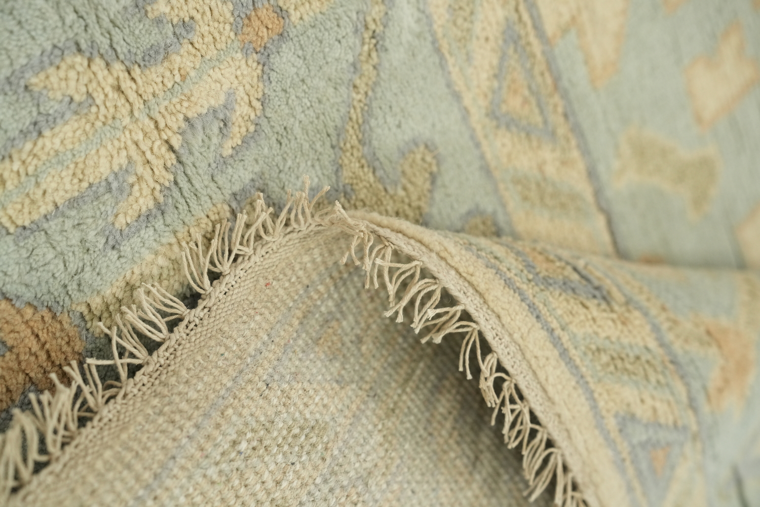 Pastel Cream and Blue Traditional Oushak Hand Made Area Rug 9x12